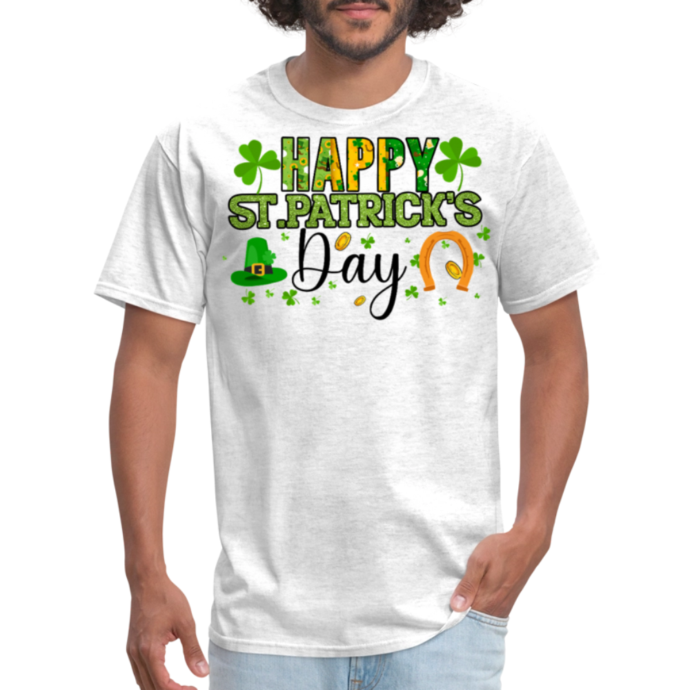 Irish-themed Holiday Graphic Tee Green Glitter St Paddy’s Day T-shirt - light heather gray