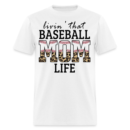 Livin That Baseball Mom Life Leopard Print T-shirt - white