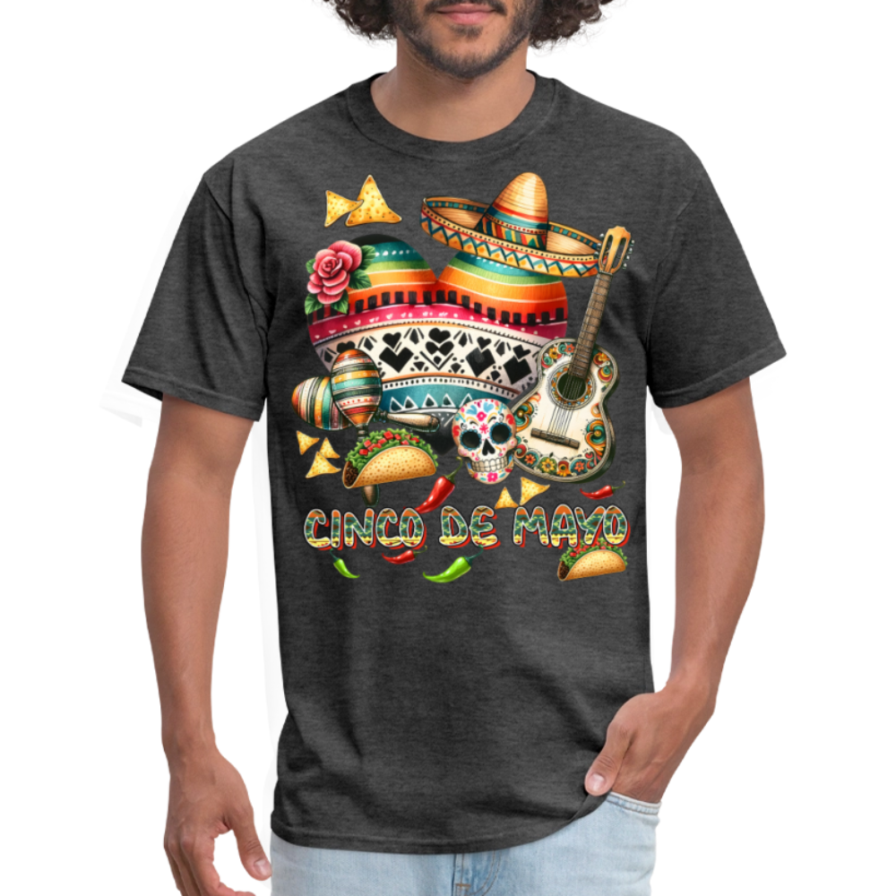 Colorful Skull And Taco Tee For Cinco De Mayo T-shirt - heather black