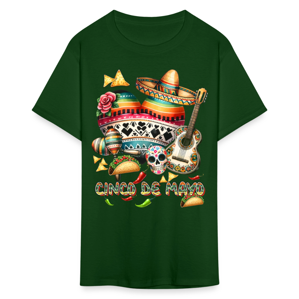 Colorful Skull And Taco Tee For Cinco De Mayo T-shirt - forest green