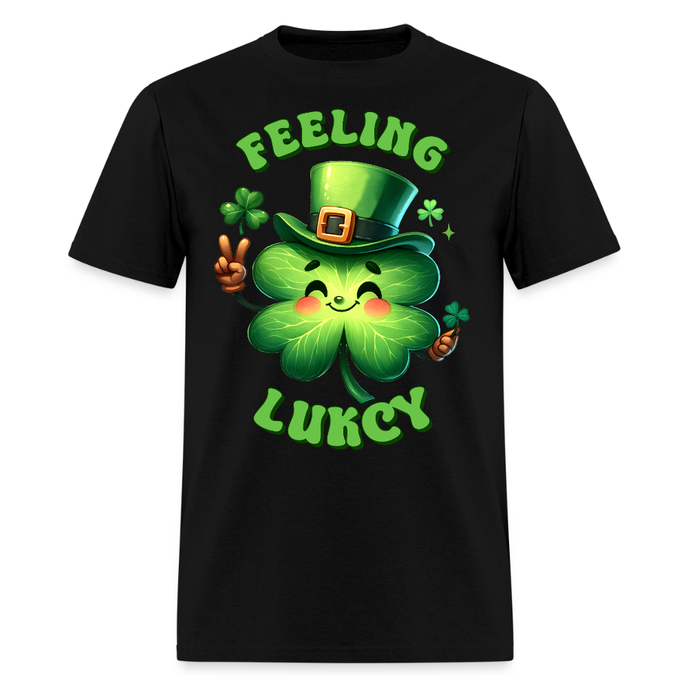 Funny Lucky Clover Graphic Tee Green Leprechaun Shamrock T-shirt - black