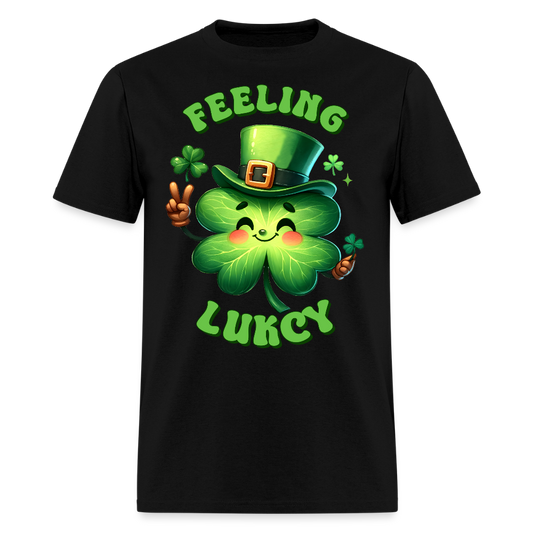 Funny Lucky Clover Graphic Tee Green Leprechaun Shamrock T-shirt - black