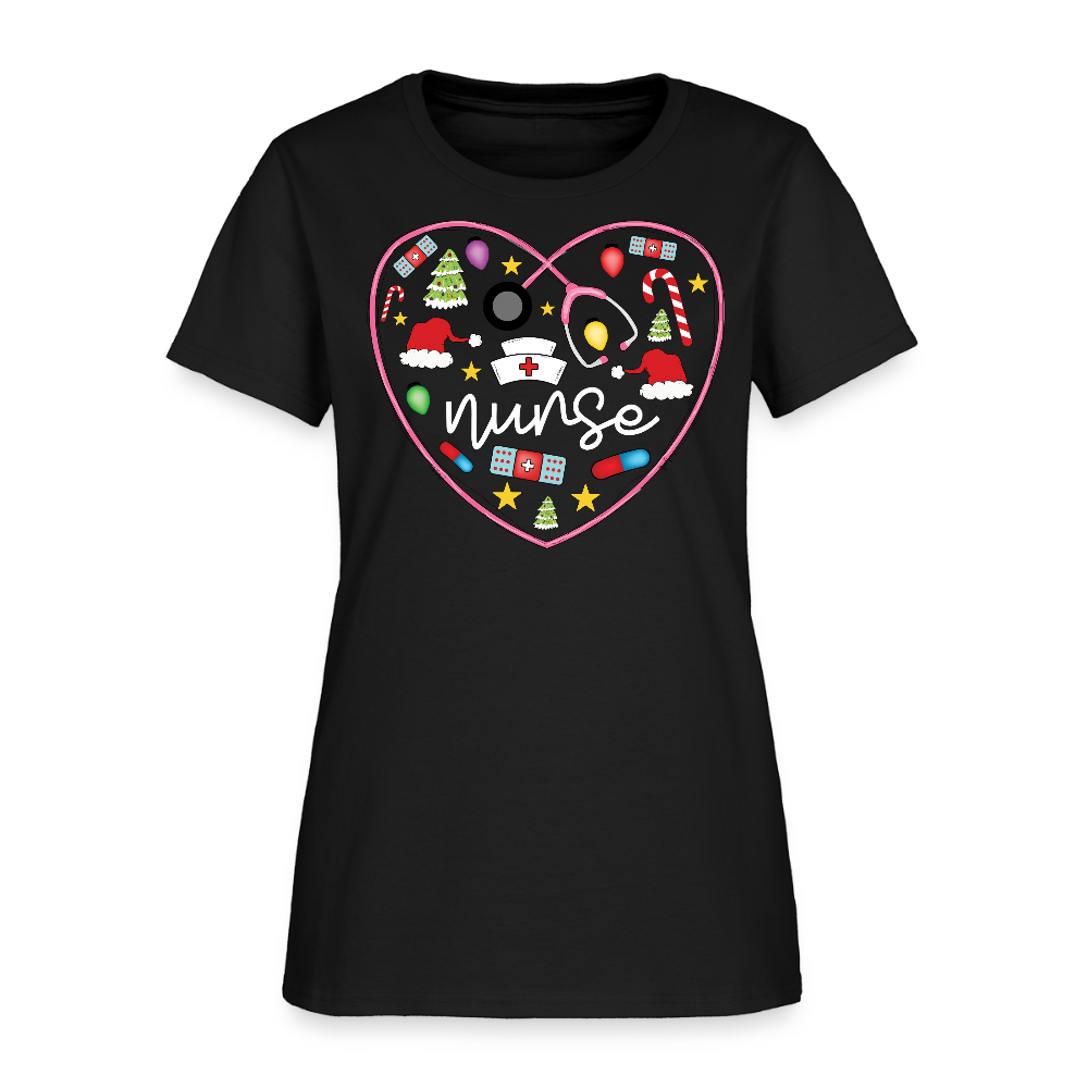 Nurse Heart Stethoscope Christmas T-Shirt - black