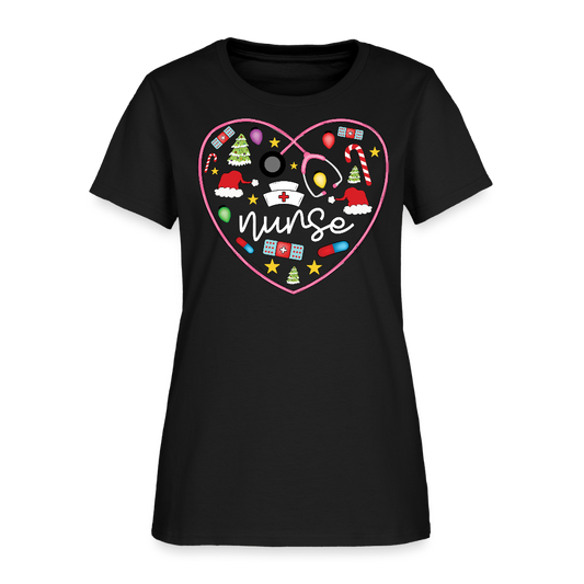 Nurse Heart Stethoscope Christmas T-Shirt - black