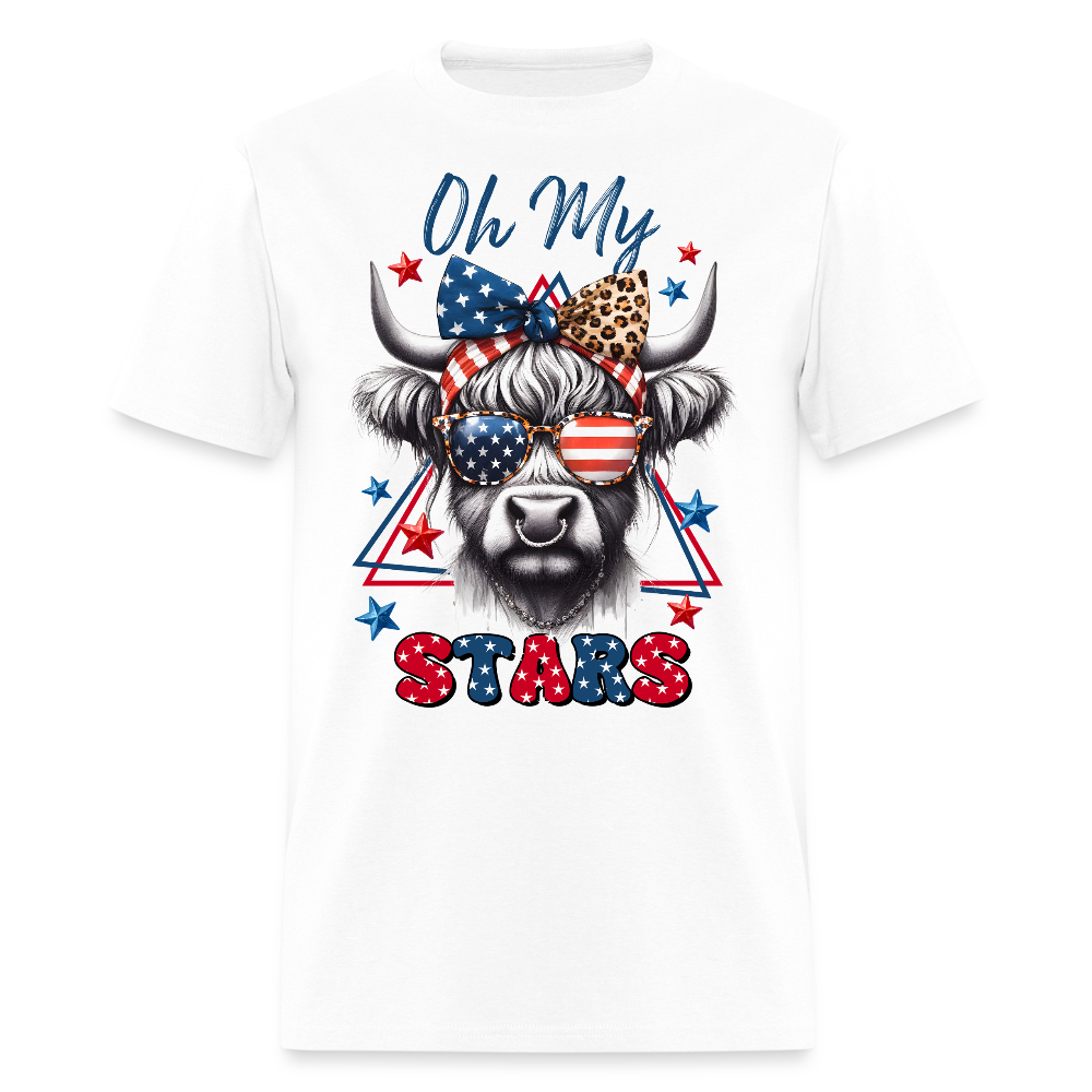 Oh My Stars Patriotic Highland Cow T-Shirt - white