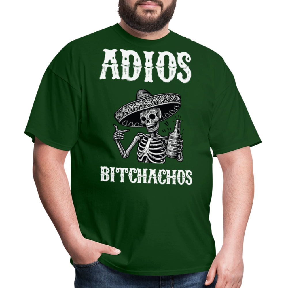 Funny Mexican Skeleton Drinking Tee Adios Bitchachos Fiesta T-shirt - forest green