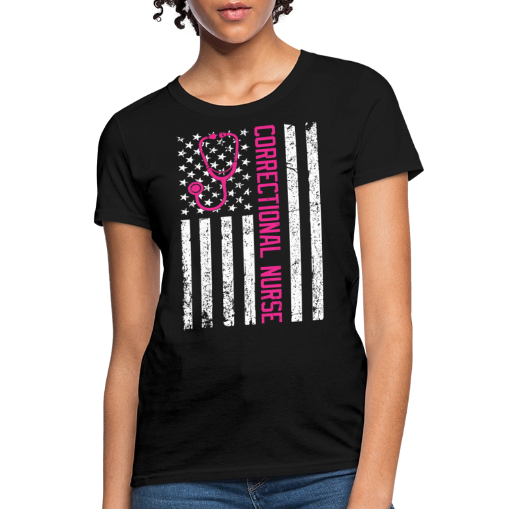 American Flag Correctional Nurse T-Shirt - black