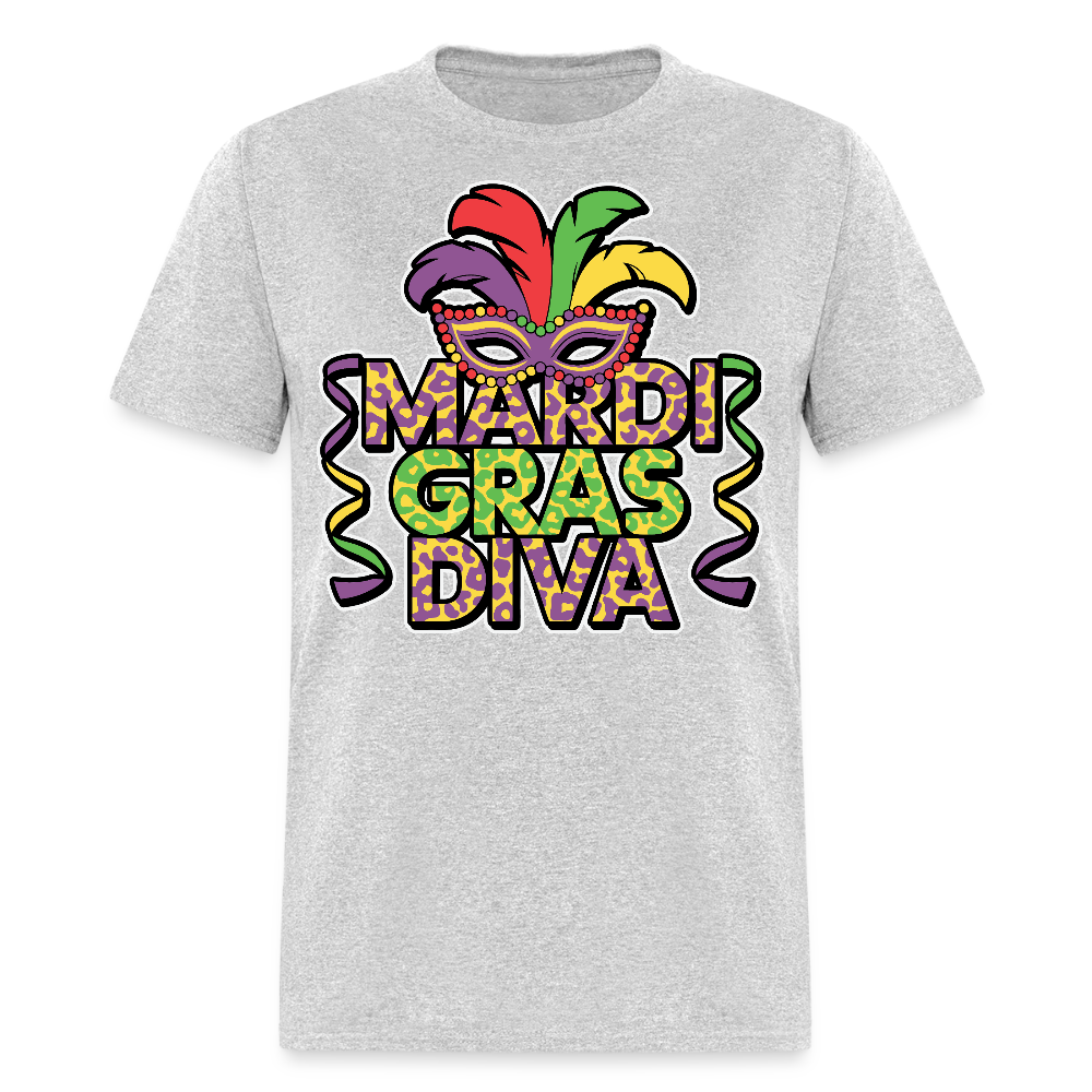 Mardi Gras Diva Tee For Women Leopard Print Mardi Gras T-shirt - heather gray