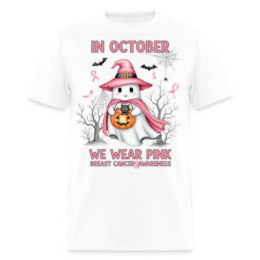 In October We Wear Pink Breast Cancer Support T-Shirt - white
