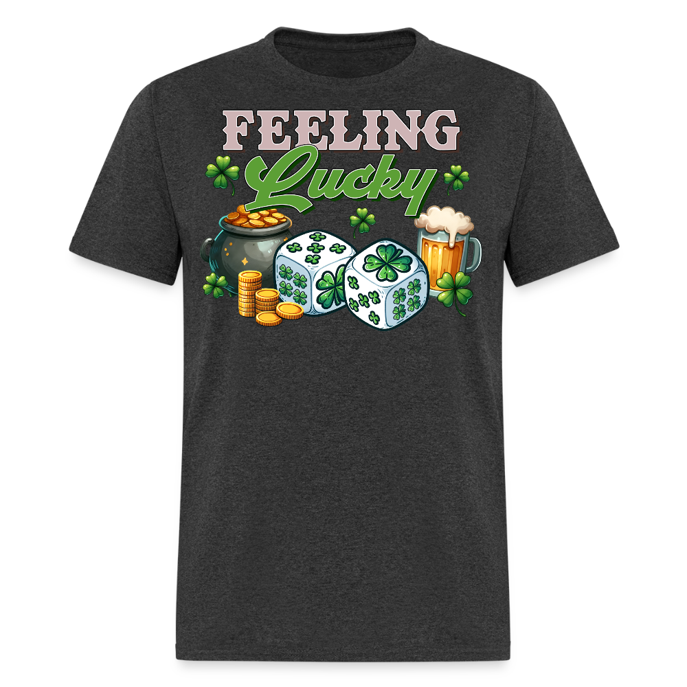 Feeling Lucky Irish Clover Graphic Gambling T-shirt - heather black