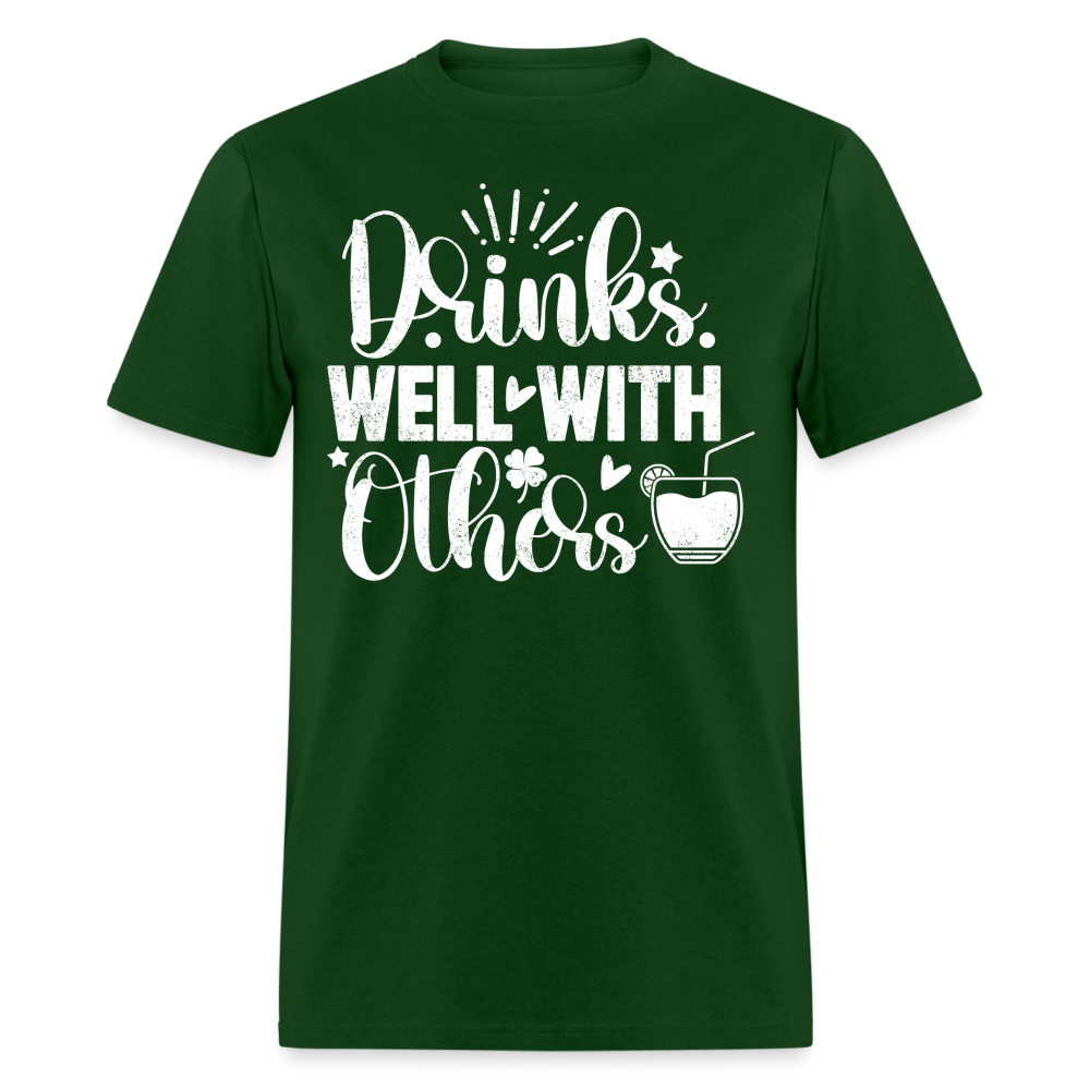 Drinks Well with Others Funny Beer T-Shirt for Party Lovers - forest green