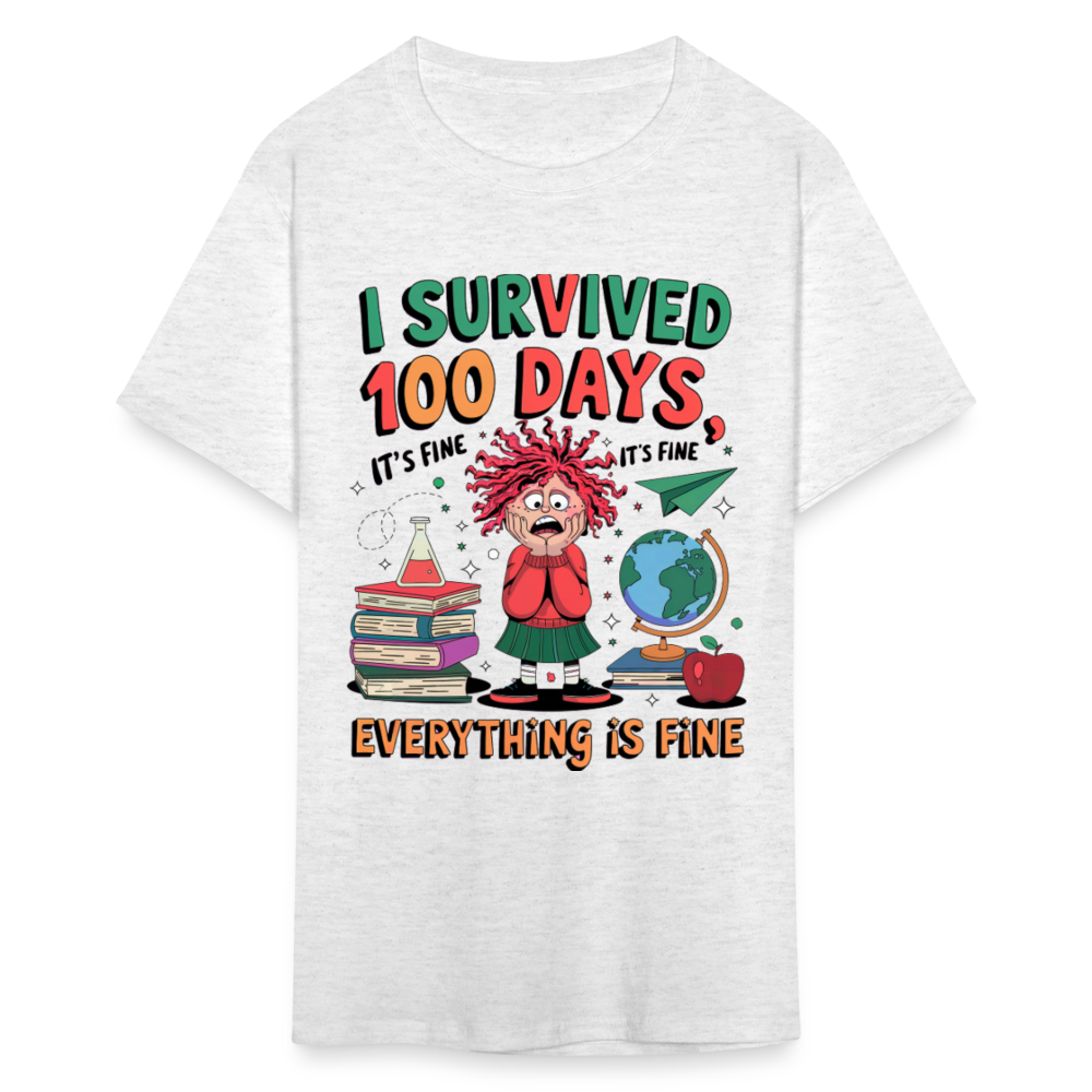 I Survived 100 Days of School Shirt - Funny Teacher and Student Celebration Unisex T-Shirt - light heather gray