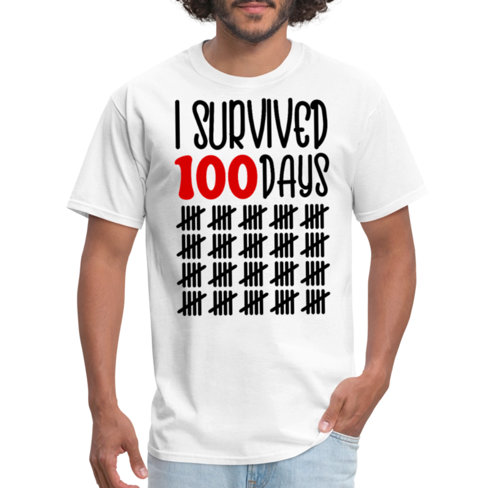 Funny 100 Days Survived School Tee Teacher Appreciation T-shirt - white