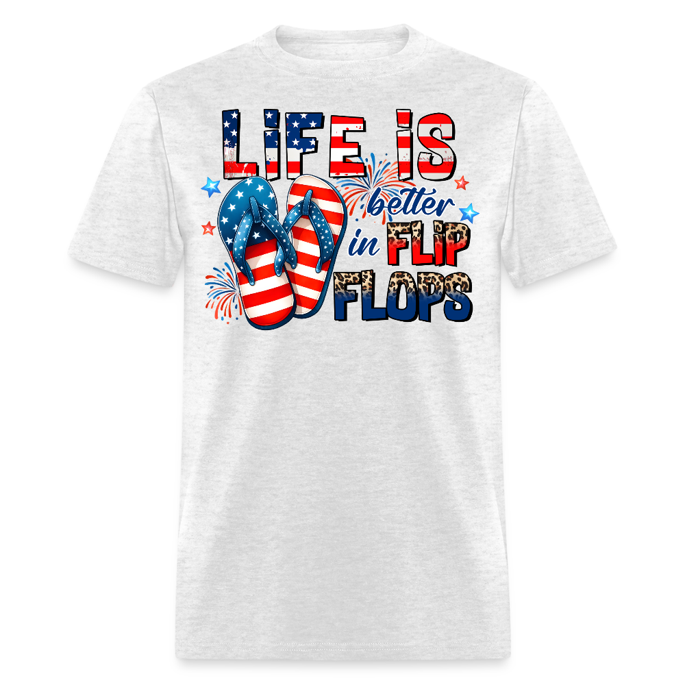 Life Is Better In Flip Flops Patriotic Summer T-Shirt - light heather gray