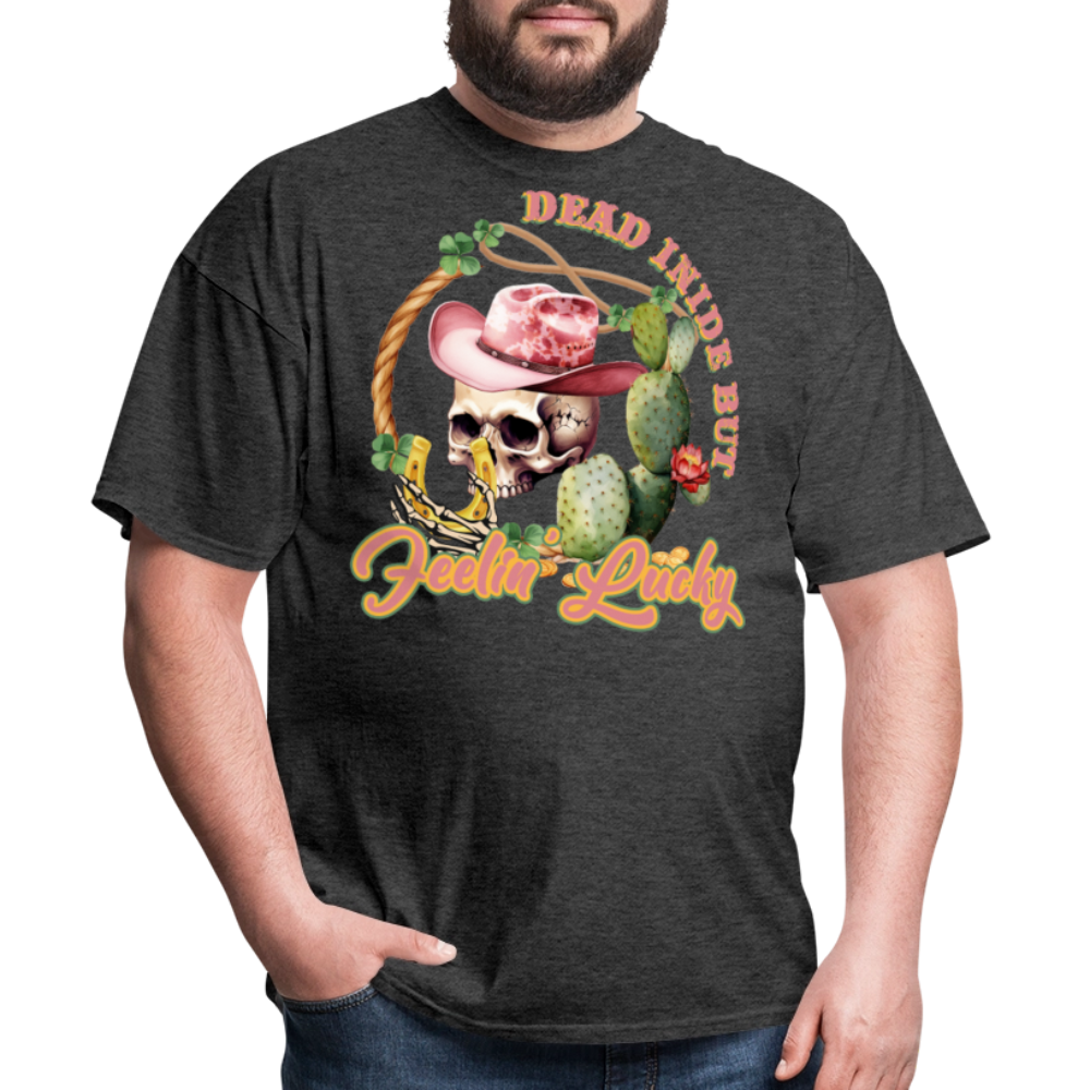 Dead Inside But Lucky Western T-shirt - heather black