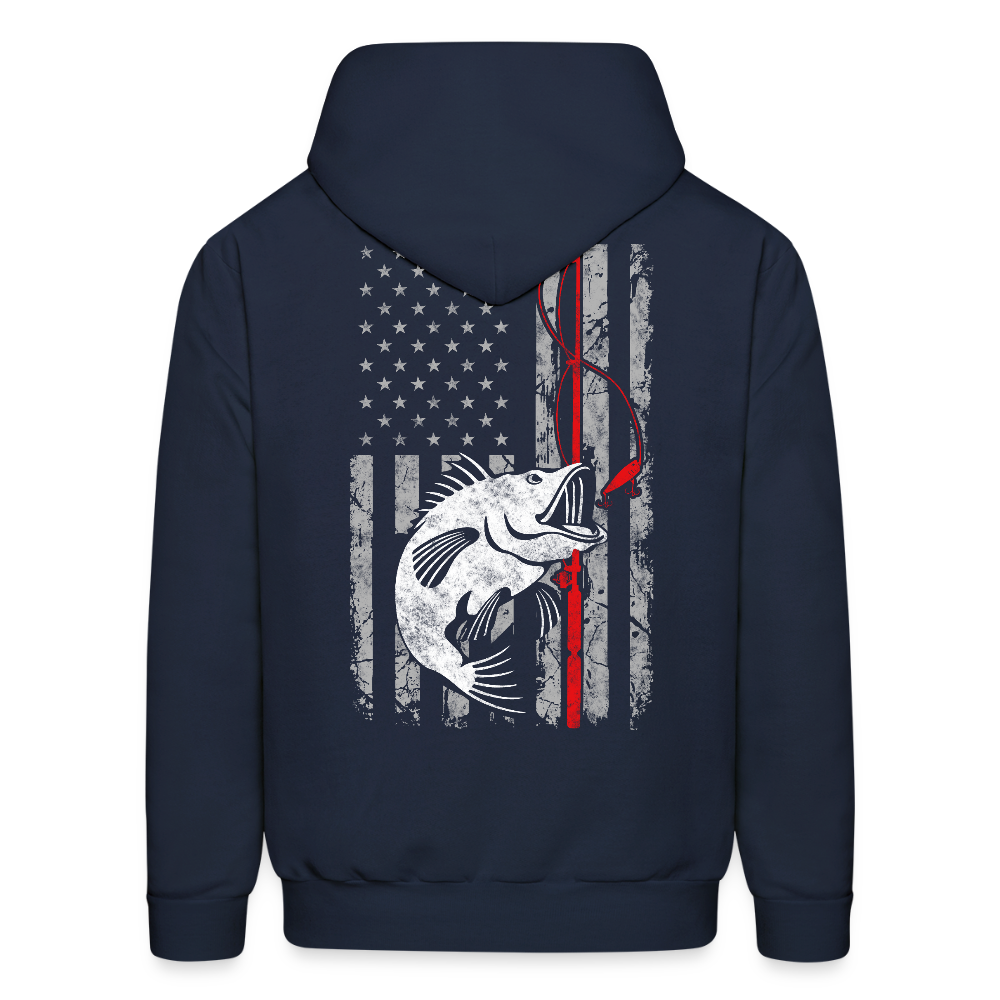 Distressed American Flag Bass Fishing Hoodie - navy