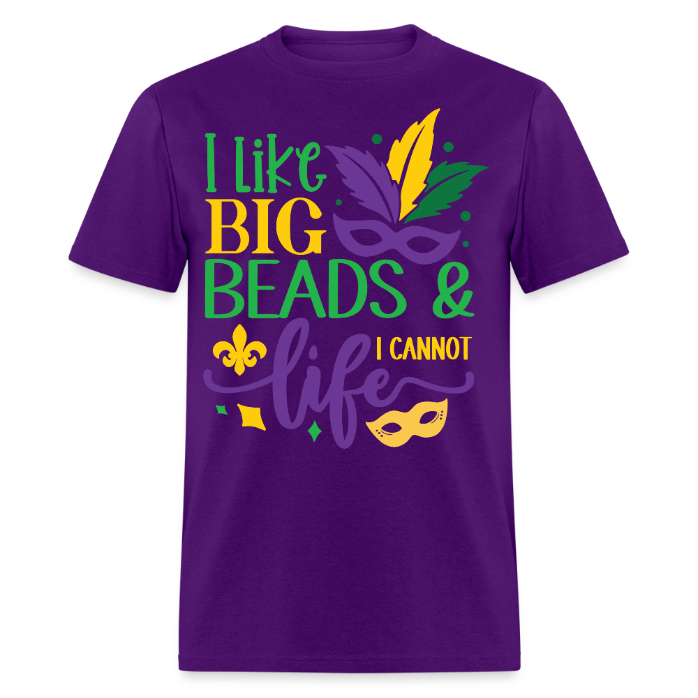 Big Beads and Life Mardi Gras Tee Funny Mardi Gras Bead T-shirt - purple