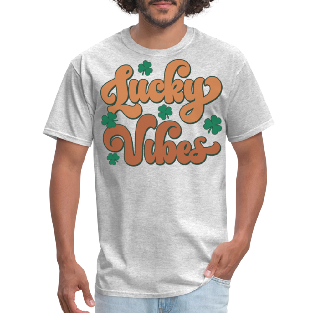 Trendy Irish Shamrock Lucky Vibes Graphic T-shirt - heather gray