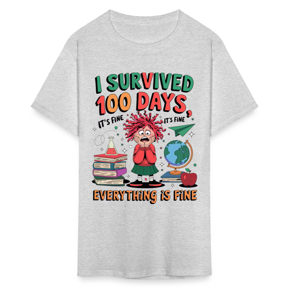 I Survived 100 Days of School Shirt - Funny Teacher and Student Celebration Unisex T-Shirt - heather gray