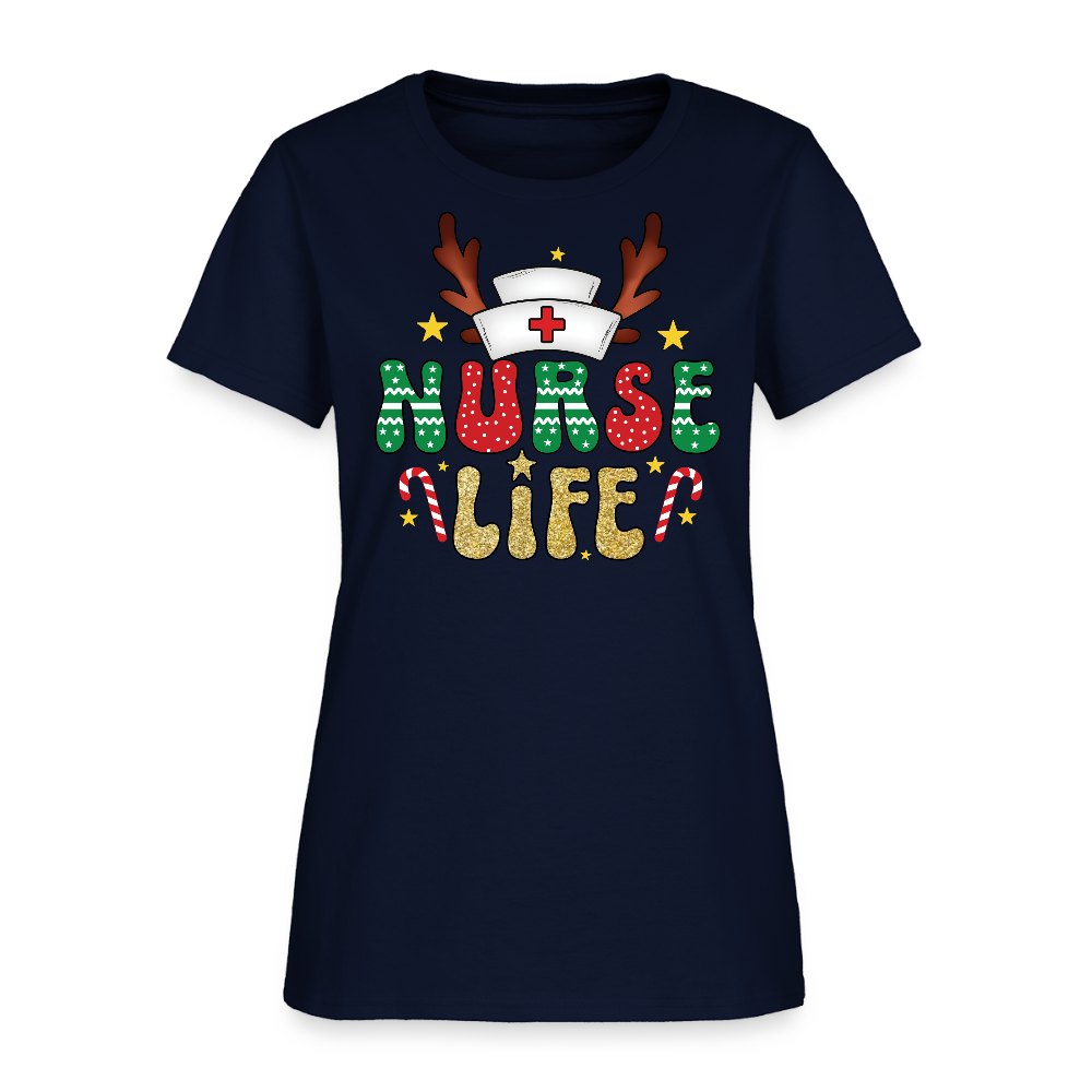 Reindeer Antler Nurse Life Christmas T-Shirt - navy