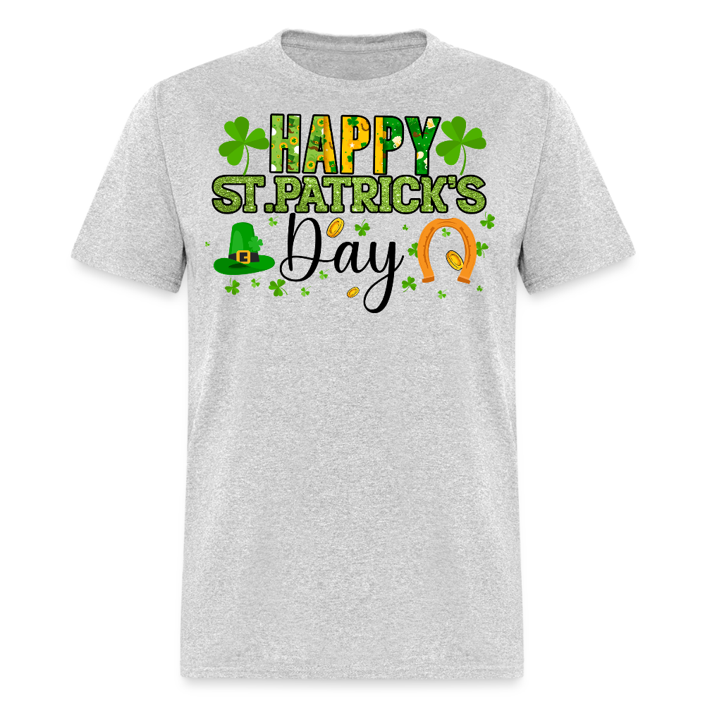 Irish-themed Holiday Graphic Tee Green Glitter St Paddy’s Day T-shirt - heather gray