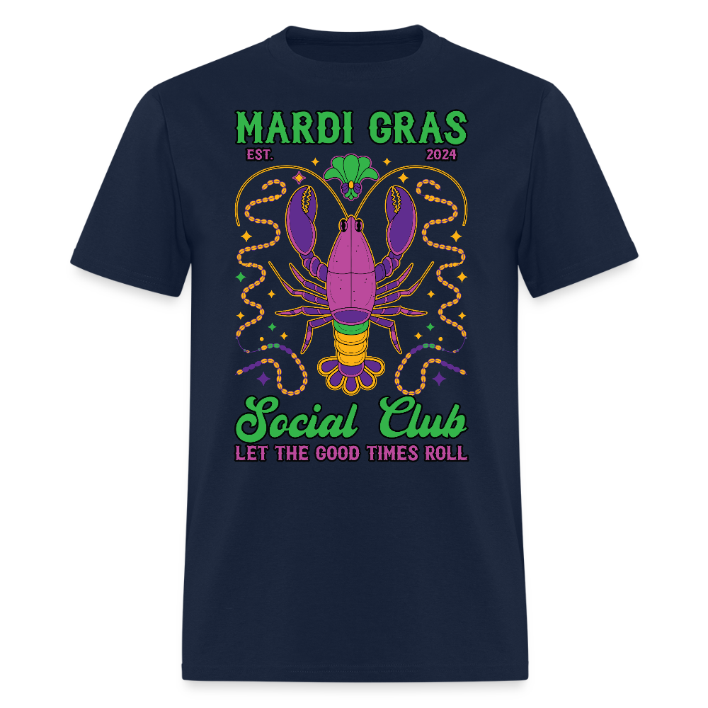 Mardi Gras Social Club Tee Crawfish-themed Mardi Gras T-shirt - navy