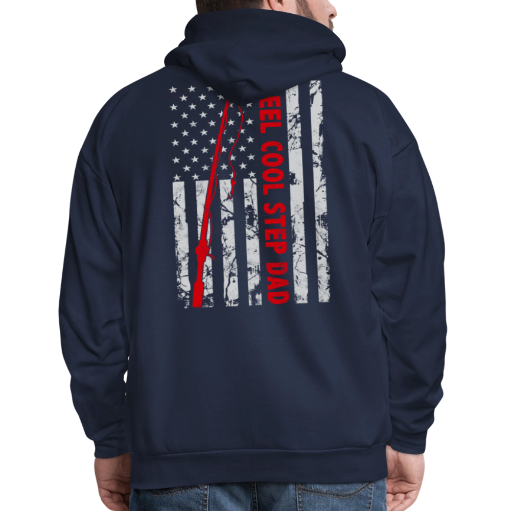 Reel Cool Step Dad American Flag Fishing Father’s Day Gift Hoodie - navy
