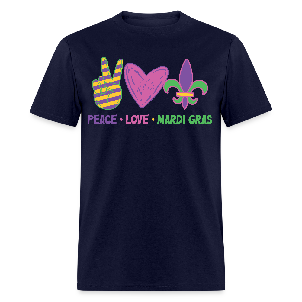 Peace Love Mardi Gras Shirt New Orleans Party Unisex T-shirt - navy