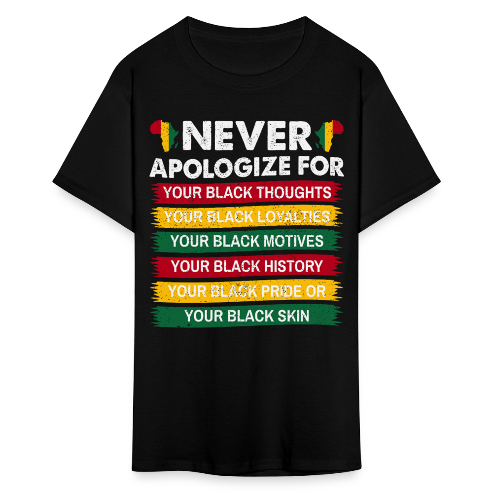 Empowerment Afrocentric Apparel Never Apologize Black Pride T-Shirt - black