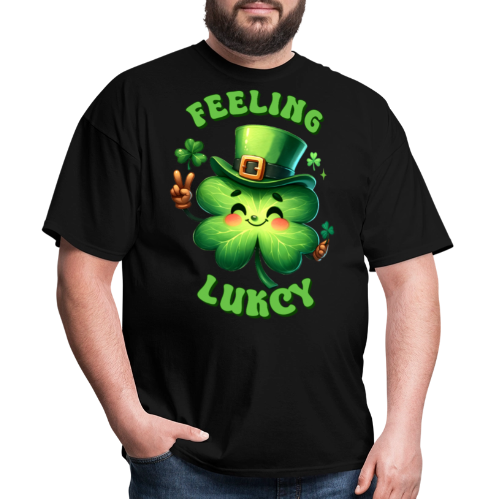 Funny Lucky Clover Graphic Tee Green Leprechaun Shamrock T-shirt - black