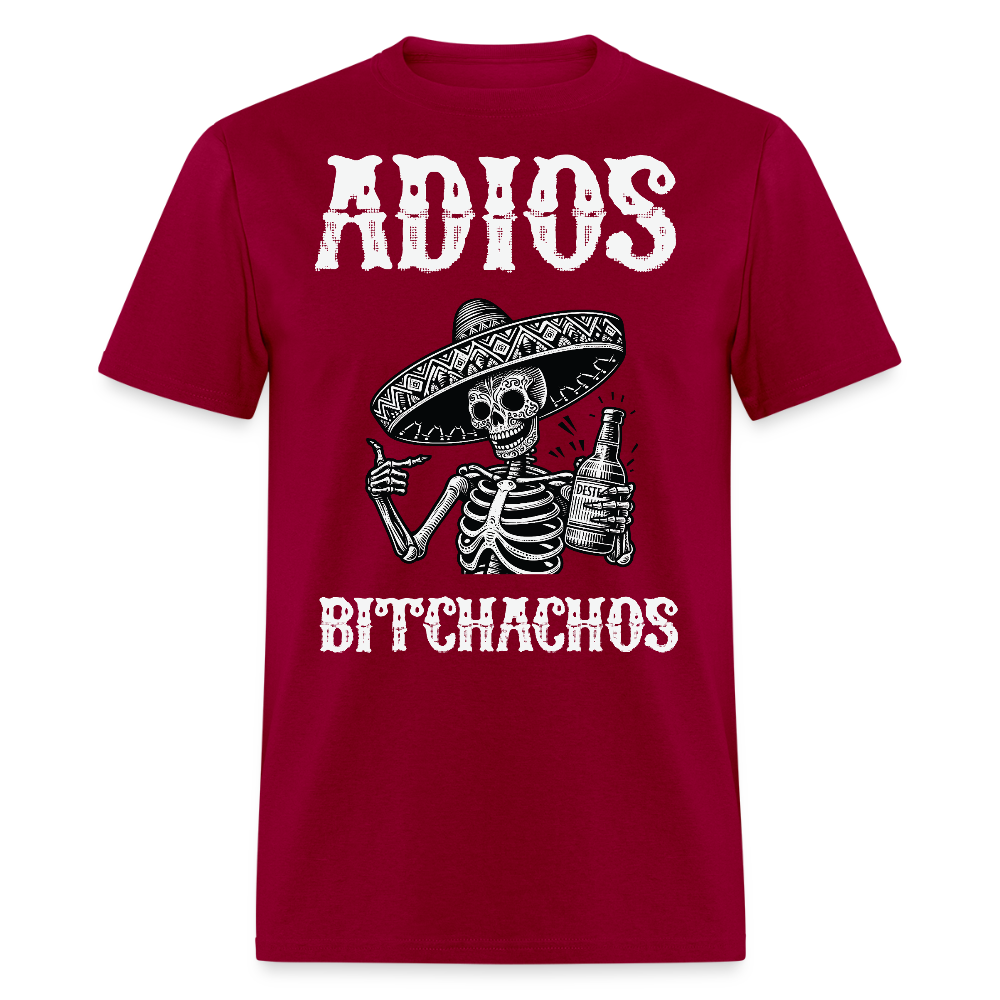 Funny Mexican Skeleton Drinking Tee Adios Bitchachos Fiesta T-shirt - dark red