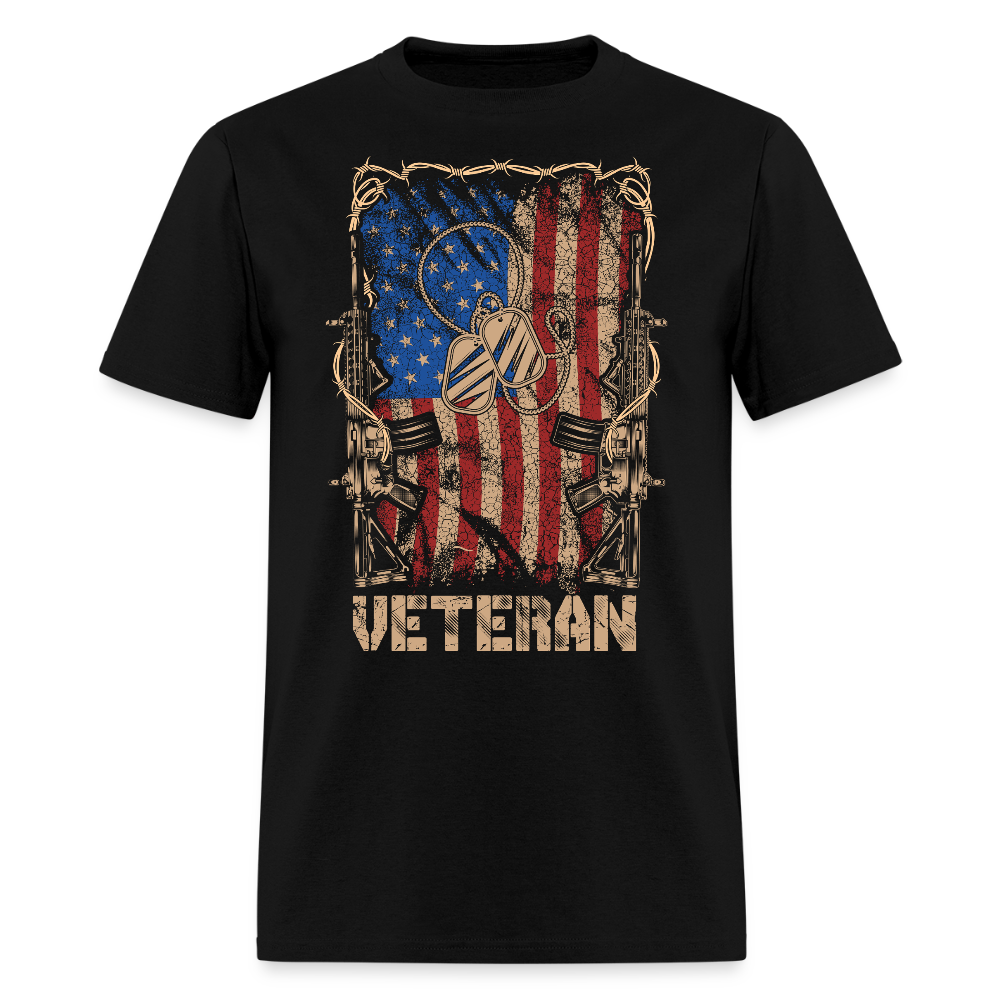 Veteran American Flag Tee Military Pride Gift for Veterans T-Shirt - black