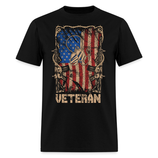Veteran American Flag Tee Military Pride Gift for Veterans T-Shirt - black