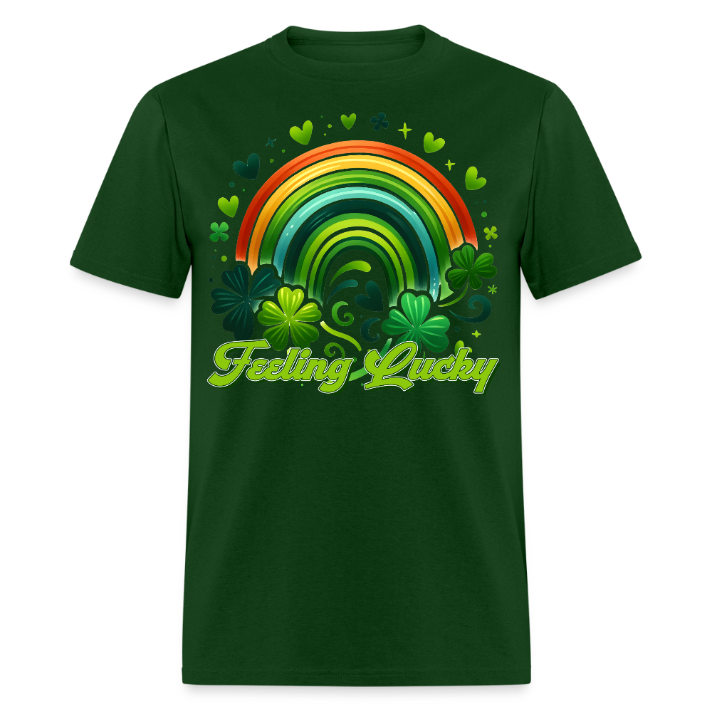 Irish Shamrock Rainbow Graphic Feeling lucky Irish T-shirt - forest green