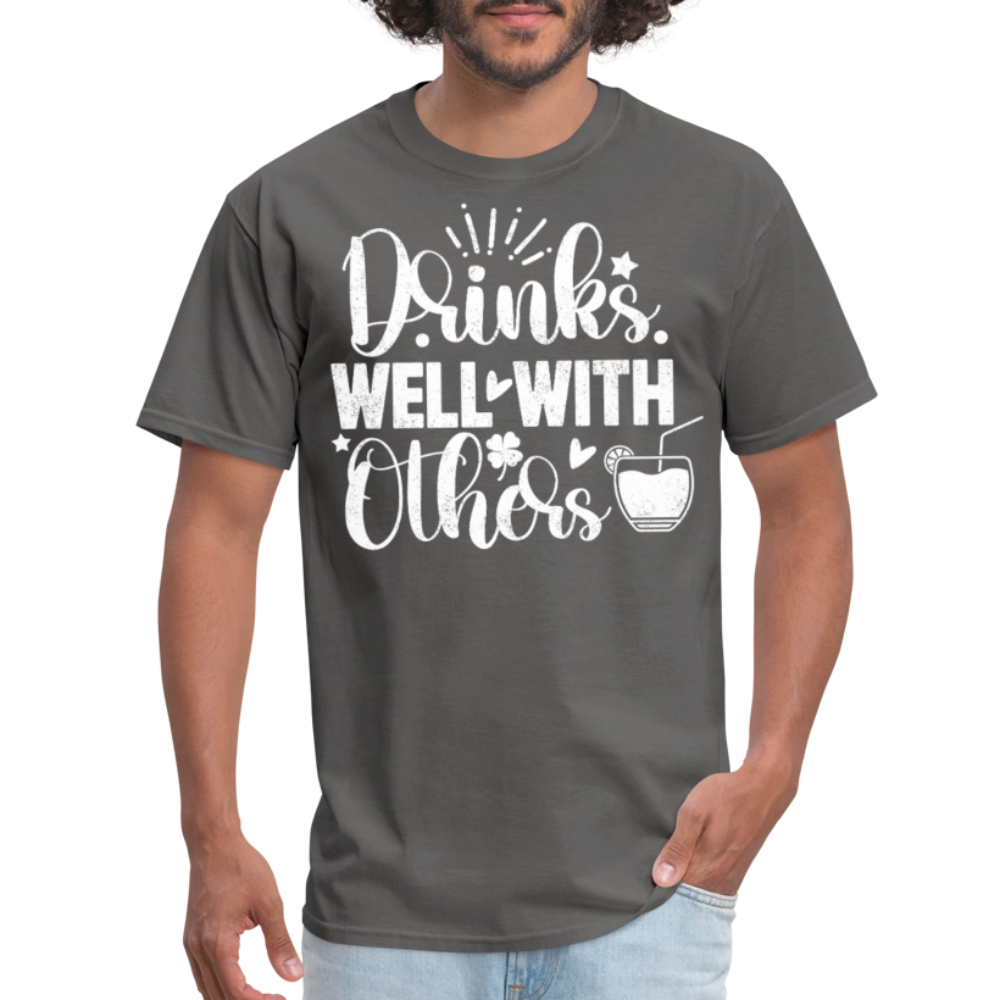 Drinks Well with Others Funny Beer T-Shirt for Party Lovers - charcoal