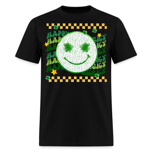 Lucky Shamrock Graphic Tee St Patrick’s Day Smiley Face T-shirt - black