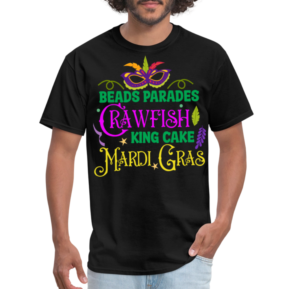 Beads and Crawfish Mardi Gras Tee New Orleans Festival T-shirt - black