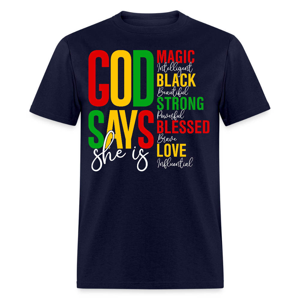 Black Girl Magic Christian Tee God Says I Am Strong T-shirt - navy