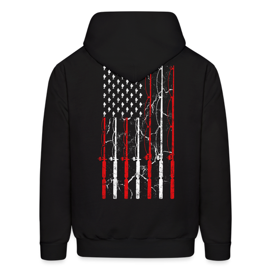 Patriotic Fishing American Flag Fisherman Hoodie - black