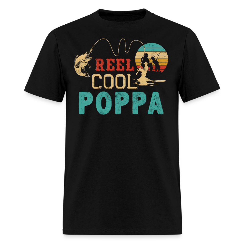 Reel Cool Poppa Fishing Father’s Day Gift T-shirt - black