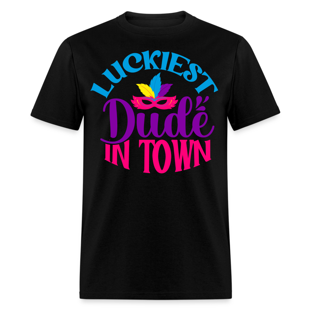 Luckiest Dude in Town Mardi Gras T-shirt - black