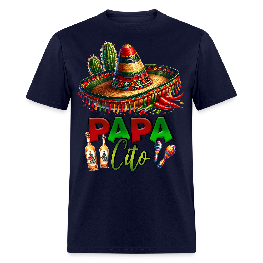 Papacito Sombrero Tequila Tee Mexican Dad Gift Funny T-shirt - navy