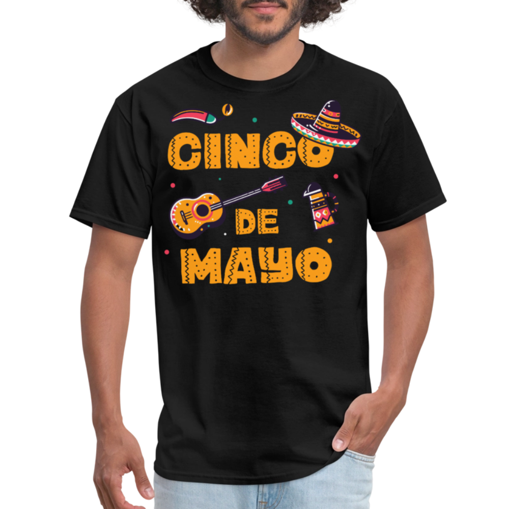 Mexican Fiesta Tee With Guitar And Sombrero Funny Cinco de Mayo T-shirt - black