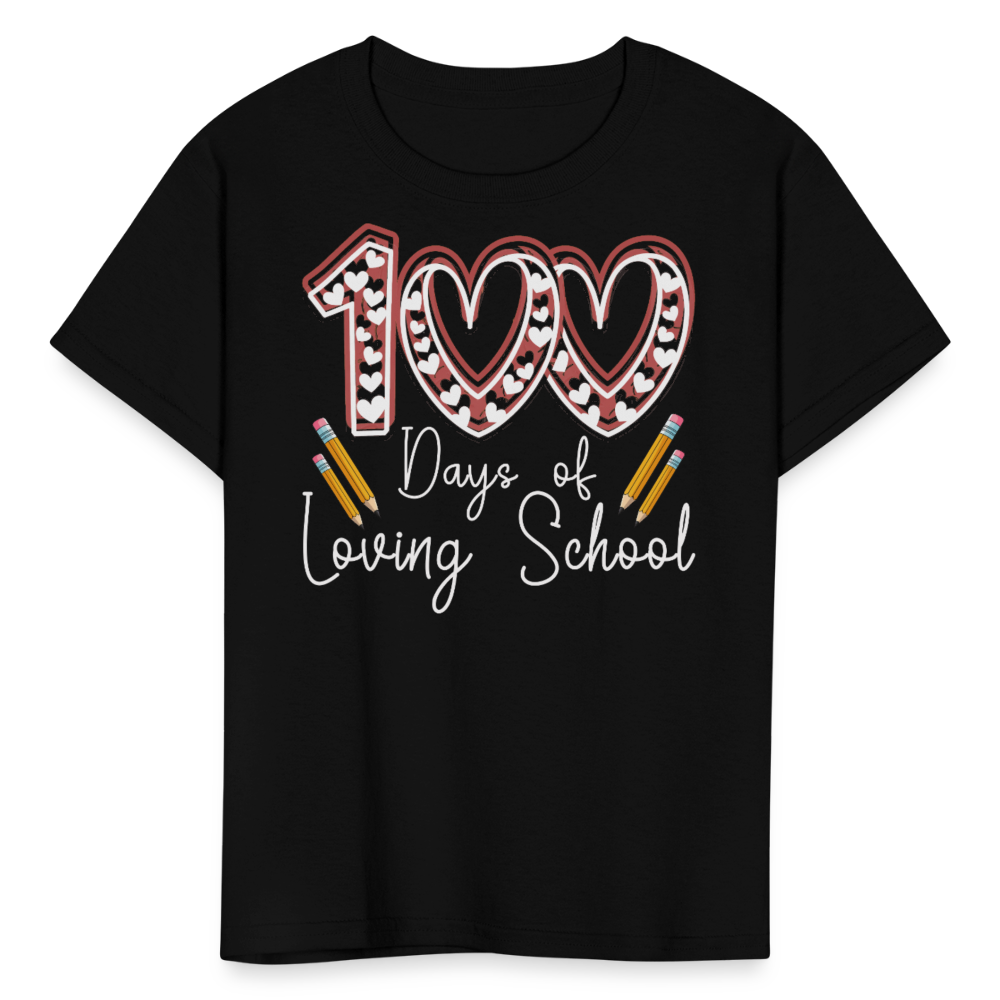 Cute Heart & Pencil Design for Kids 100 Days of Loving School T-shirt - black