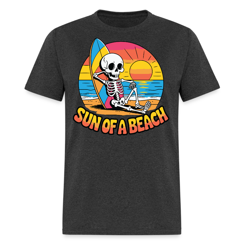 Humorous Summer Surf Skeleton Beach T-shirt - heather black