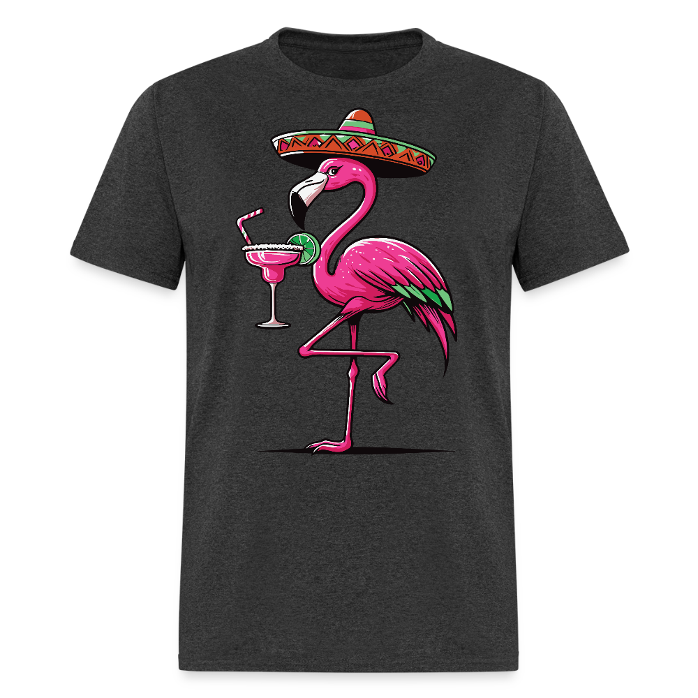 Tropical Flamingo Margarita Tee Pink Flamingo Drinking T-shirt - heather black