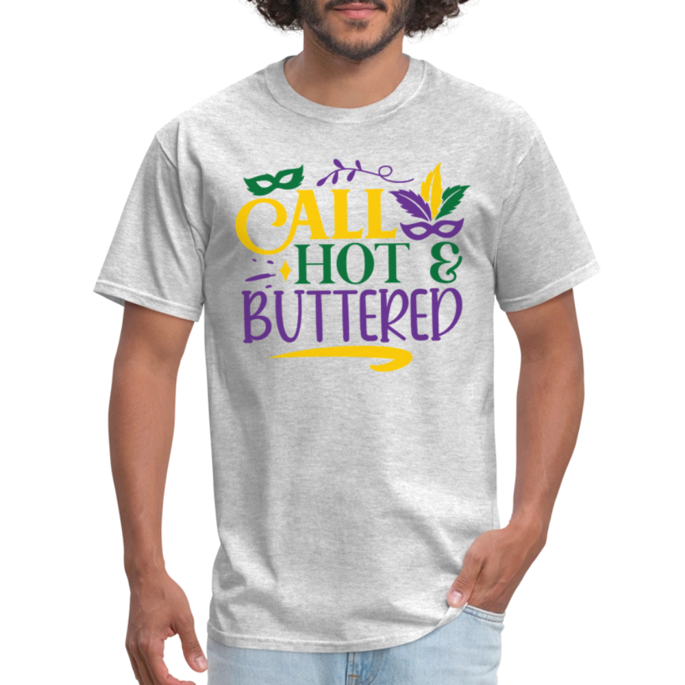 Funny Fat Tuesday Tee Hot & buttered Mardi Gras T-shirt - heather gray