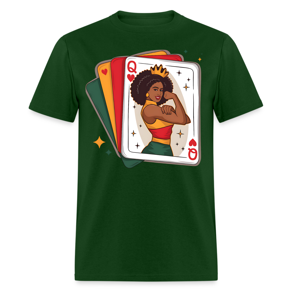 African American Queen Graphic Tee Black Queen Playing Card T-shirt - forest green