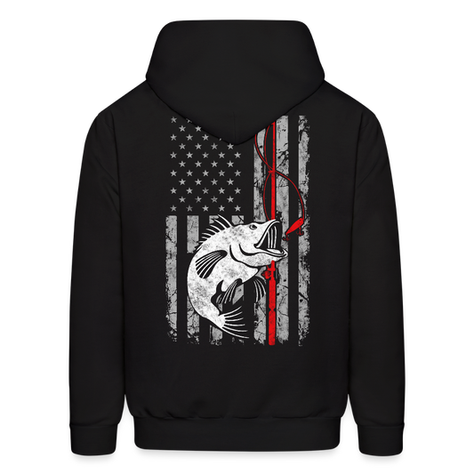 Distressed American Flag Bass Fishing Hoodie - black