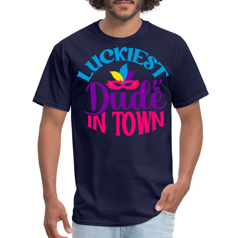 Luckiest Dude in Town Mardi Gras T-shirt - navy